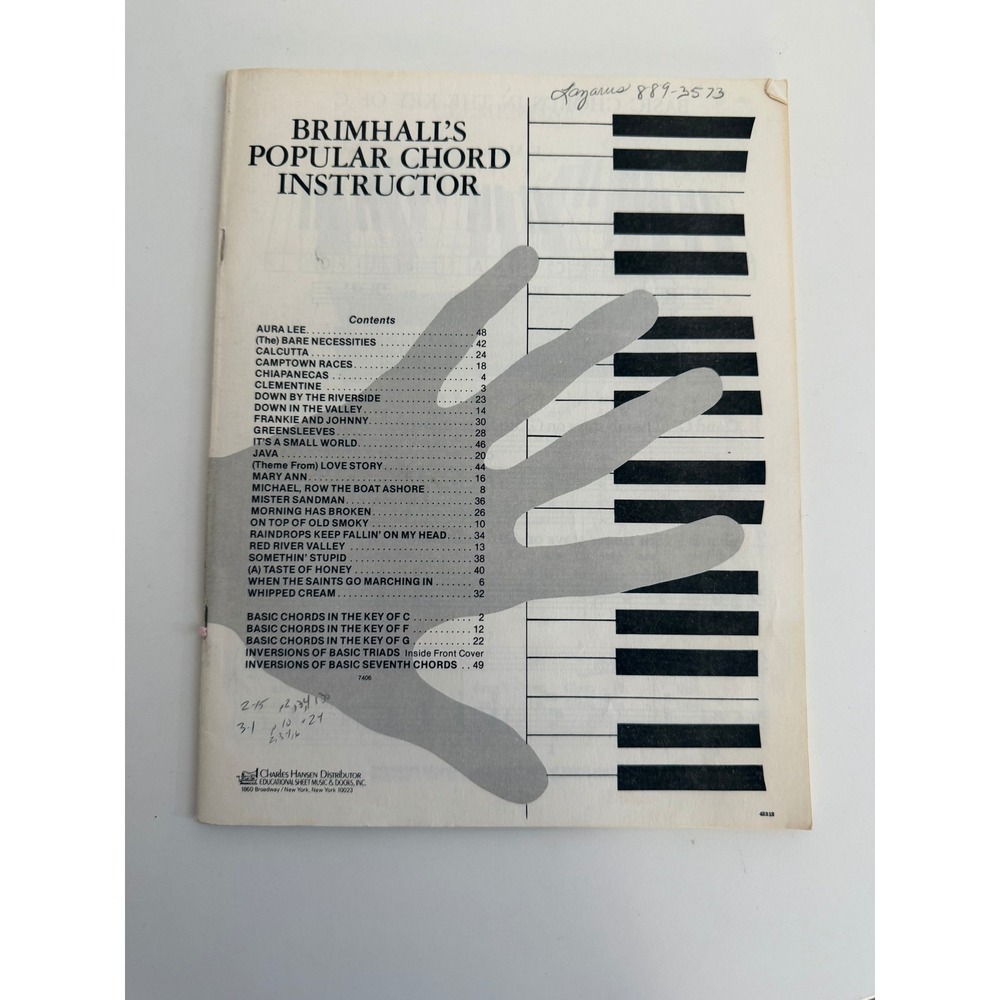 Brimhall's Popular Chord‎ Instructor Sheet Music Book 1967 Charles Hansen Piano